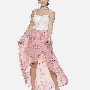 Juniors' Lily Rose Hi Low Padded Molded Cup Sun Dress Lace Pink Floral Size XL